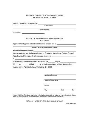 Fillable Online Notice Of Hearing On Change Of Name The Ross County