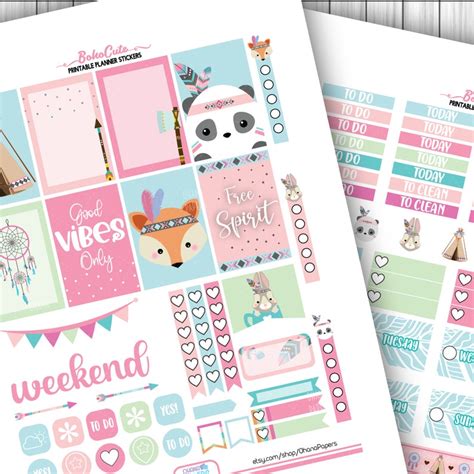 Printable Planner Stickers Cute Boho Happy Planner Mambi Pdf Etsy