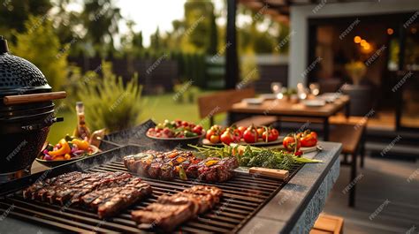 Premium Photo | An elegant charcoal grill surrounded by a modern ...