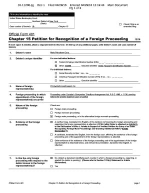 Fillable Online Official Form 401 Chapter 15 Petition For Recognition