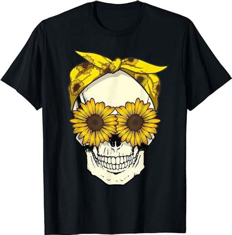 Skull Sunflower Bandana Floral Sun Flowers Pattern Cute Goth T Shir