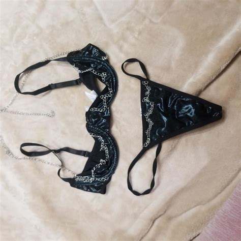 Sexy Y K Style Bikini Shiny Black Fabric New Depop