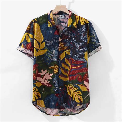 Feitong Herren Hawaiian Shirt Sommer Bluse Mode Kurzarm Runde Saum