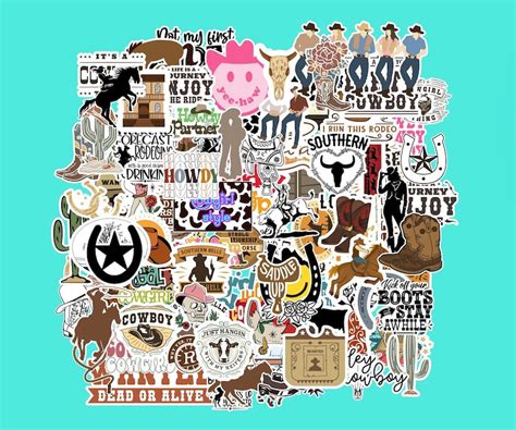 Western Stickers Pack 10 100 Stickers Cowboy Cowgirl Etsy