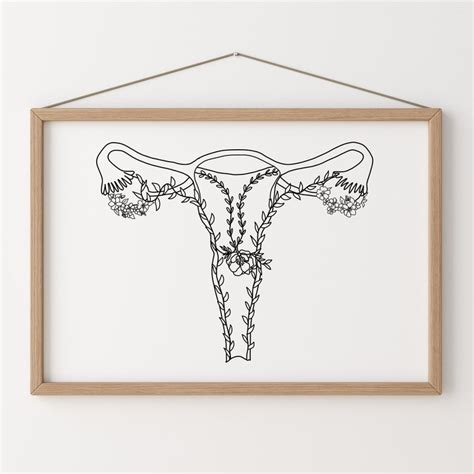 Minimal Uterus Line Art Print Floral Uterus Poster Woman Etsy