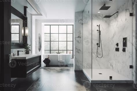 Luxurious Futuristic Bathroom with AI-Controlled Spa Features and Sleek