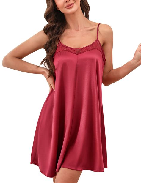 Ouansyltg Women S Satin Nightgown Silk Babydoll Lingerie Sexy Nighties Silky Chemise Sleepwear
