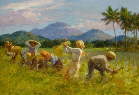 mountains  fernando amorsolos paintings planting rice