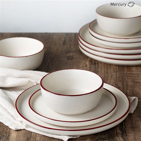 RichMount Mercury Stoneware Dinnerware Sets, 12-Piece Dish Set, Cream ...