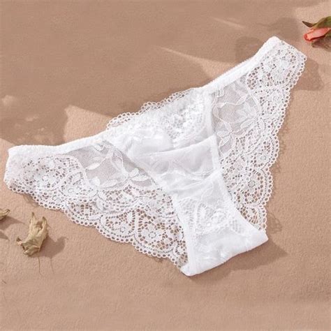 Ensemble De Lingerie Luxueuse Femme Dentelle Sexy Taille Basse Semi Transparente Blanc