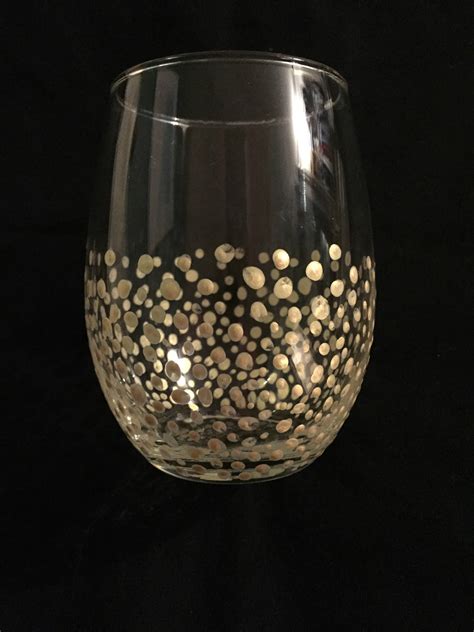 Gold Confetti Stemless Wine Glasses Set Of 4 Polka Dot Hand Etsy