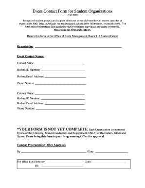 Fillable Online Hofstra Student Organization Contact Form Hofstra Fax