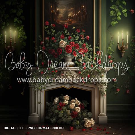 Red and Green Fireplace Room Digital Download – Baby Dream Backdrops