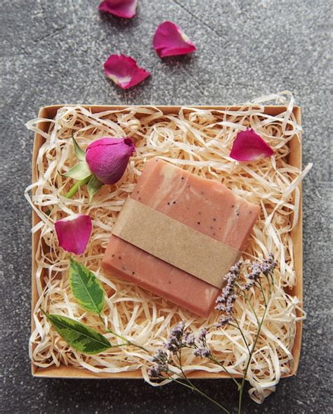 Premium Photo Natural Handmade Soap With Rose Petals On Straw Background