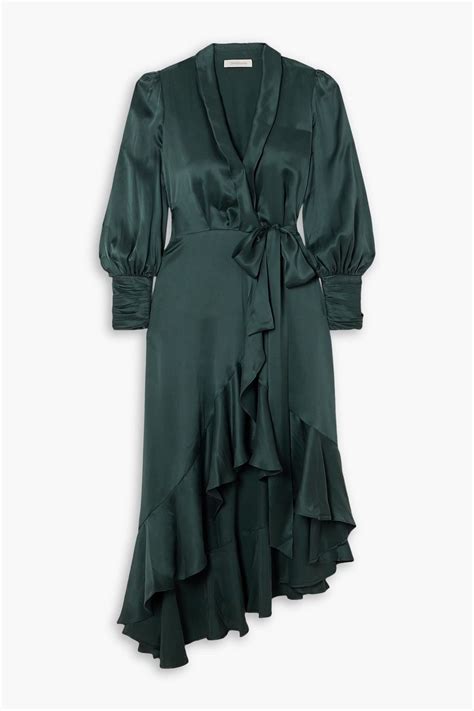 Zimmermann Asymmetric Ruffled Silk Satin Midi Wrap Dress The Outnet