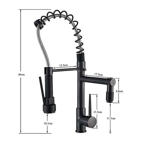 Black Spring Pull Down Kitchen Sink Faucet Deck Mounted Swivel Dual Spout Hot Cold Mixer