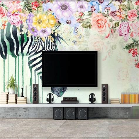 Custom Wallpaper Mural Beautiful Zebra Flowers Bvm Home