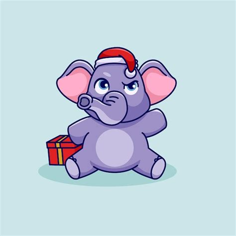 Elefante De Desenho Animado Com Chapéu De Natal Ilustração Vetorial