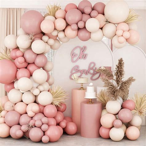 Inch Boho Dusty Rose Pink Nude Mauve Neutral Brown Ivory White Balloons Balloon Arch Garland Kit