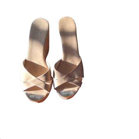 Jimmy Choo Shoes Jimmy Choo Pandora Patent Leather Wedge In Nude With Cork Heel Size