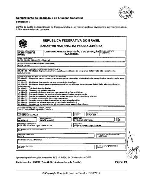 Preenchível Disponível Comprovante de Inscrio e de Situao Cadastral