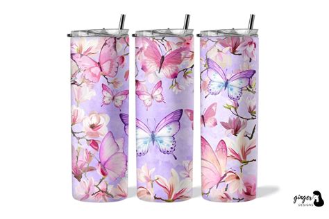 Butterfly Pink Flower 20oz Tumbler Graphic By Gingerdesign · Creative