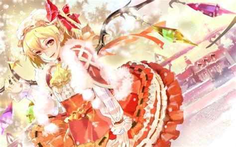 Blonde Hair Bow Christmas Flandre Scarlet Hat Red Eyes Snow