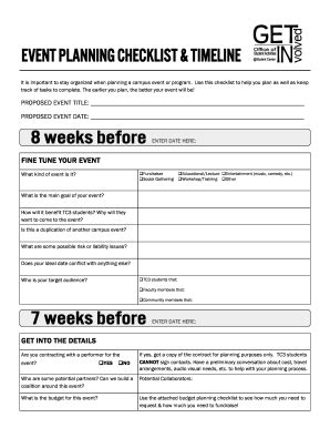 printable event checklist  timeline template forms fillable