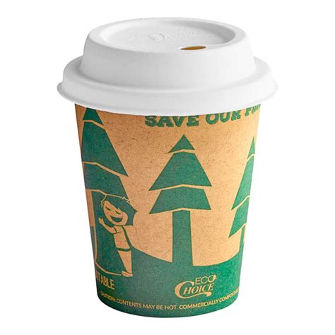 EcoChoice 8 Oz Kraft Tree Print Hot Cup And Sugarcane Lid 50 Pack