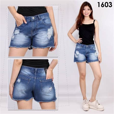 Jual Celana Pendek Jeans Wanita Hotpants Rumbai Biru Jeans Sobek Ripped Santai Cewek Hot