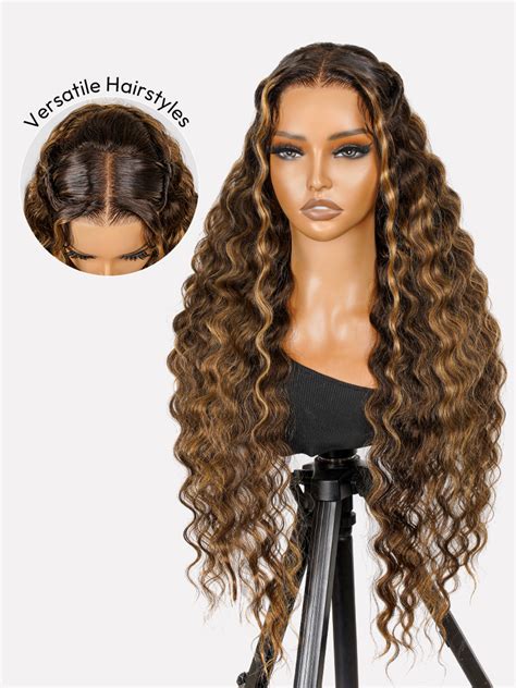 Pre Styled Honey Blonde Highlight Wig Glueless X Crimped Wavy Lace Front Wig Ready To Go