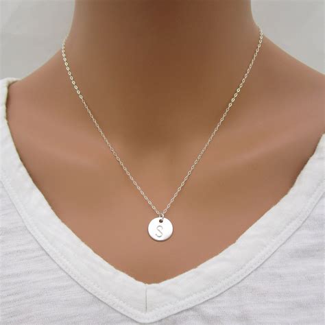 Sterling Silver Initial Disc Necklace Personalized Letter Necklace