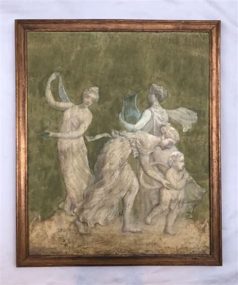 Tableau Ancien Encadr Nymphes Huile Sur Toile Xixe Peinture Grand