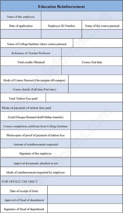 Education Reimbursement Fillable PDF Form | Education, Fillable forms, Form