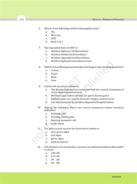 Ncert Exemplar Book For Class 12 Biology Chapter 16 Environmental Issues