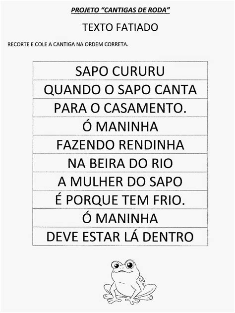 Para Quem Ama Alfabetiza O Projeto Cantigas De Roda Sapo Cururu