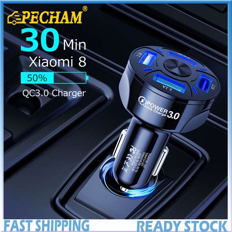 Pecham อุปกรณ์ชาร์จโทรศัพท์มือถือ 4 พอร์ต Usb Qc 30 แบบชาร์จเร็ว สําหรับรถยนต์ Pechamth