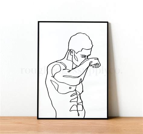 Abstract Male Figure Line Art Nude Line Drawing Naked Man Etsy Line