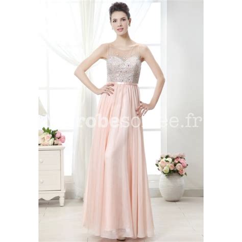Robe cérémonie longue rose nude strass bustier transparent