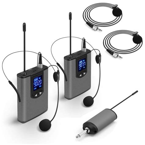 Uhf Wireless System Dual Headset Microphoneslavalier Lapel Mics And