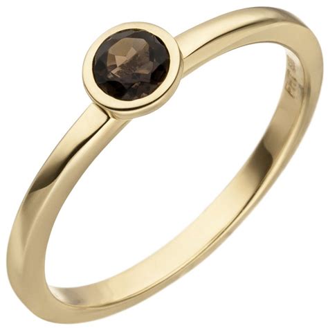 JOBO Damen Ring 585 Gold Gelbgold 1 Rauchquarz Goldring