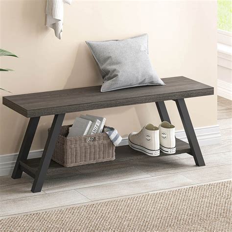 Buy LVBStorage Bench, Industrial Indoor Entryway Bench, Wood Metal ...