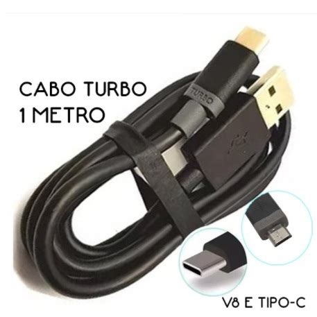 Cabo Turbo Tipo C E Micro USB V8 Carregador E Dados 1 Metro Motorola