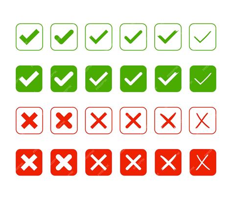 Зеленая галочка и значок красного креста установлены | Премиум векторы