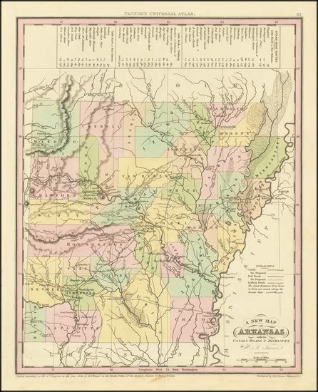 A New Map Of Arkansas With Its Canals Roads And Distances Barry Lawrence Ruderman Antique Maps Inc