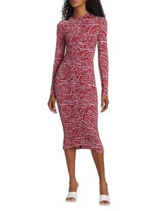 A L C Ansel Ruched Knit Midi Dress