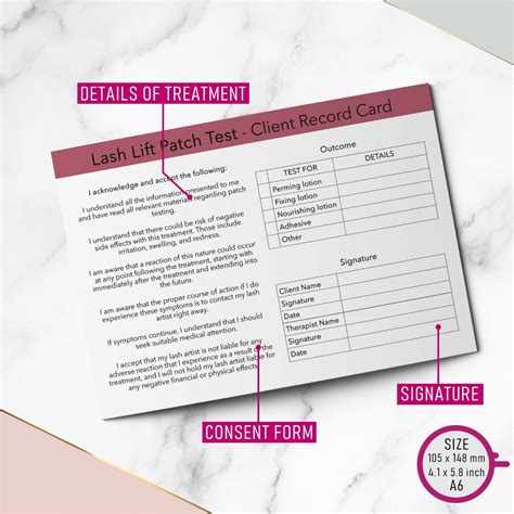 Lash Lift Patch Test Client Record Card Treatment Consultation Beauty