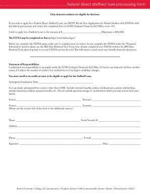 Fillable Online Bu Federal Direct Stafford Loan Processing Form