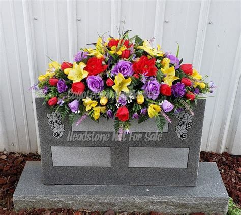 Large Purple Yellow And Red Cemetery Headstone Saddle Grave Headstone