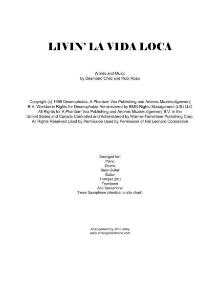 Livin La Vida Loca Sheet Music Ricky Martin Performance Ensemble